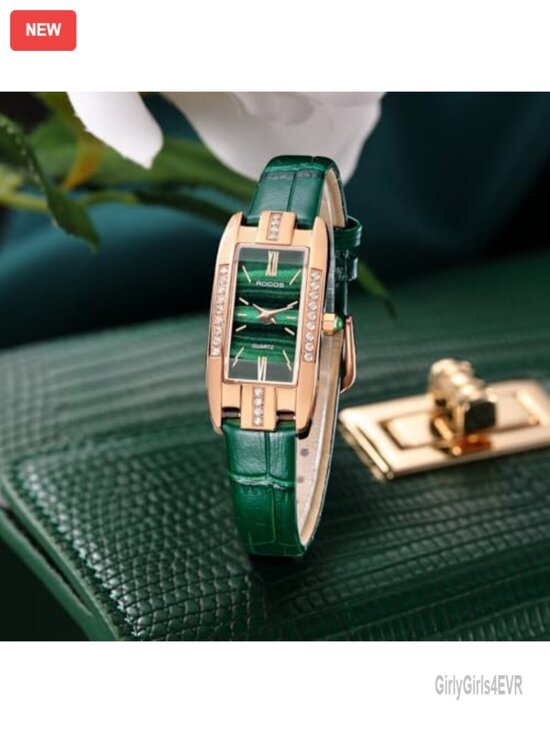 Elegant Women\'s Square Watch - Rose Gold Case, Green Leather Strap, Quartz main image 6
